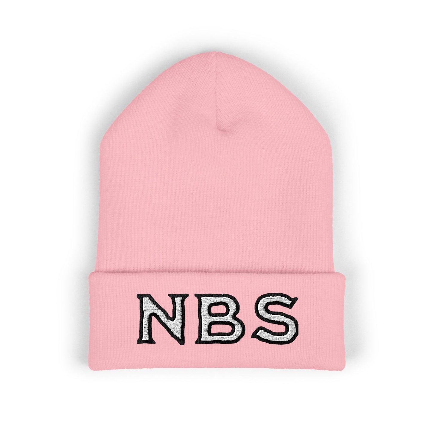 NBS White Embroidered Cuffed Beanie