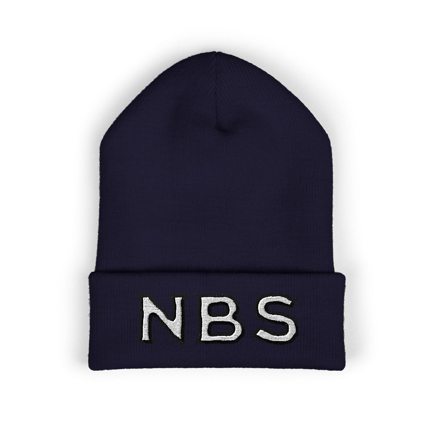 NBS White Embroidered Cuffed Beanie