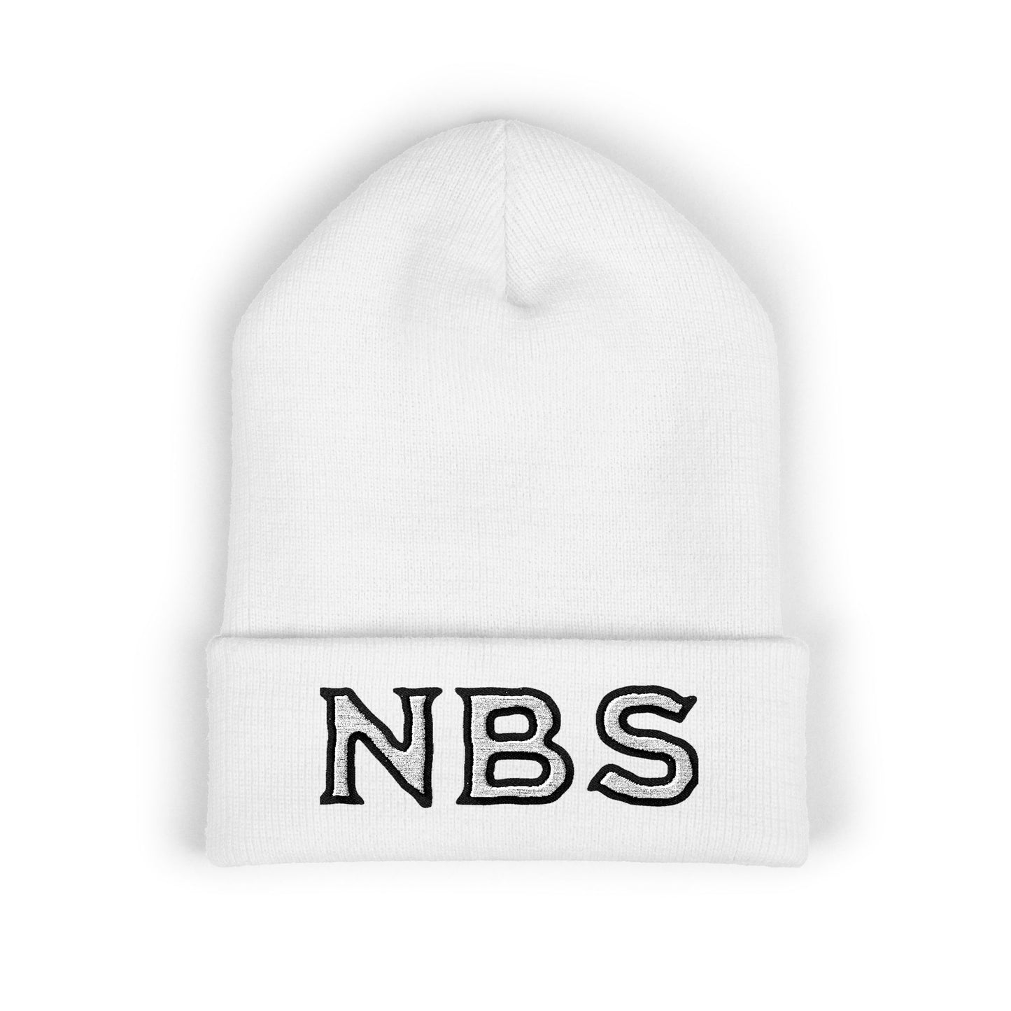 NBS White Embroidered Cuffed Beanie