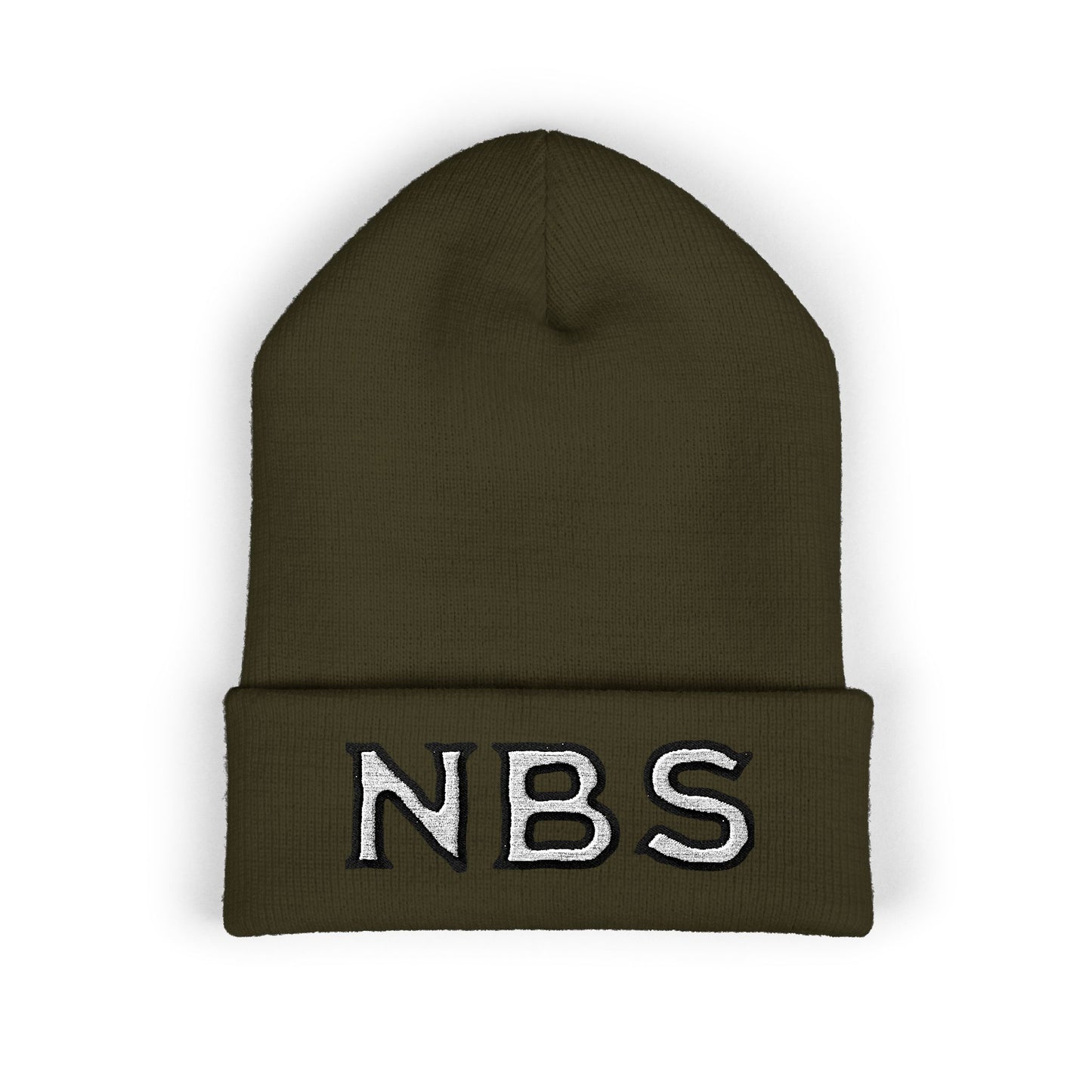 NBS White Embroidered Cuffed Beanie