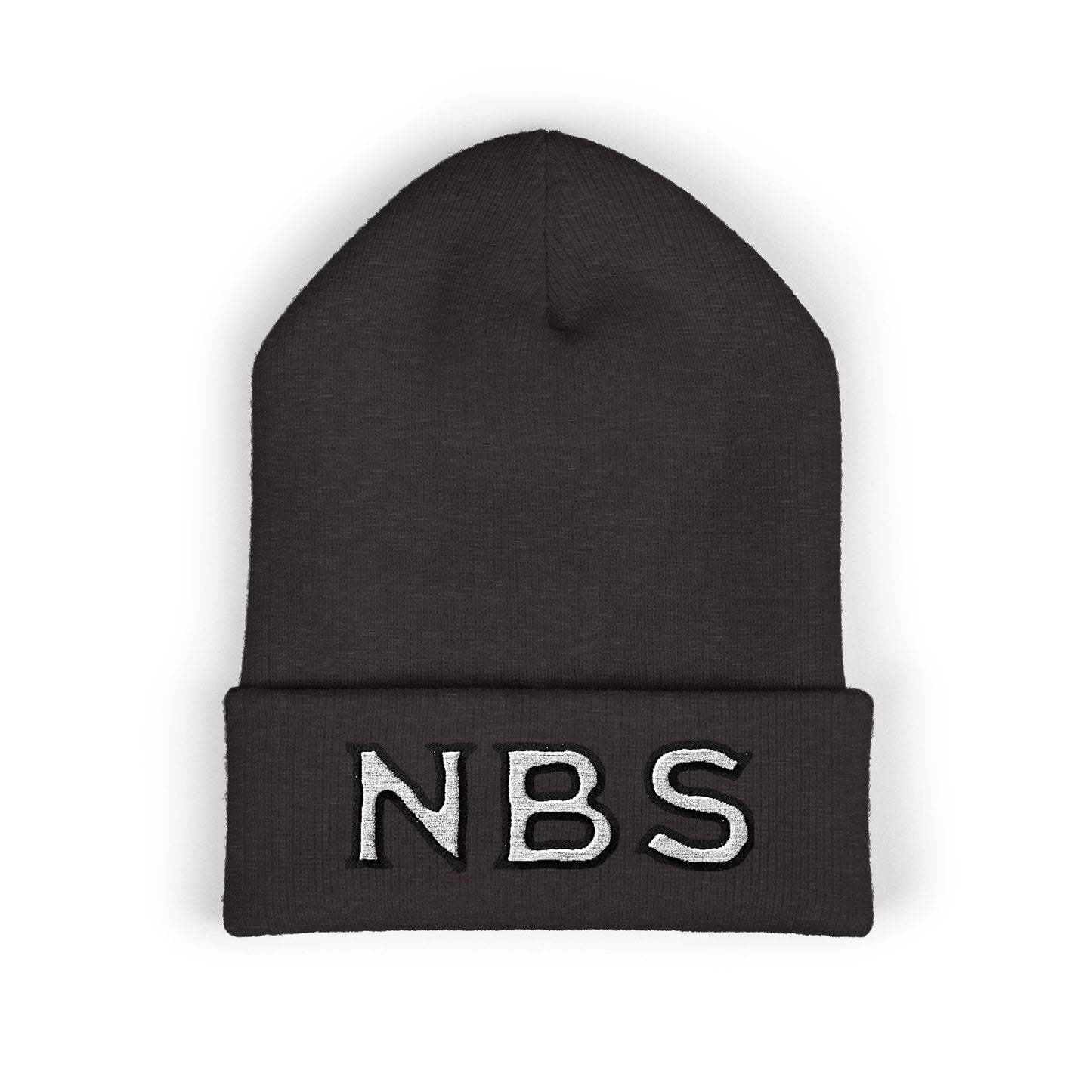 NBS White Embroidered Cuffed Beanie