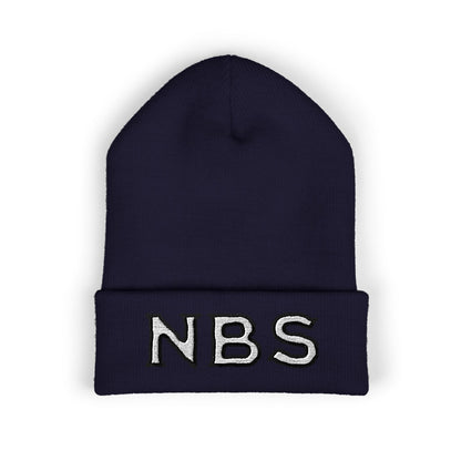 NBS White Embroidered Cuffed Beanie