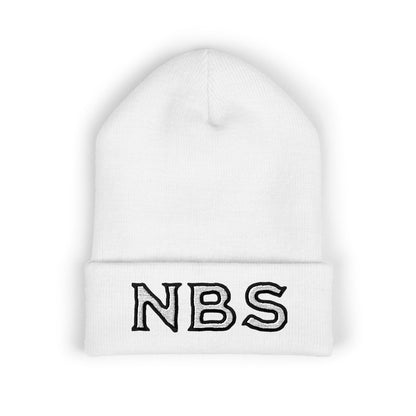 NBS White Embroidered Cuffed Beanie