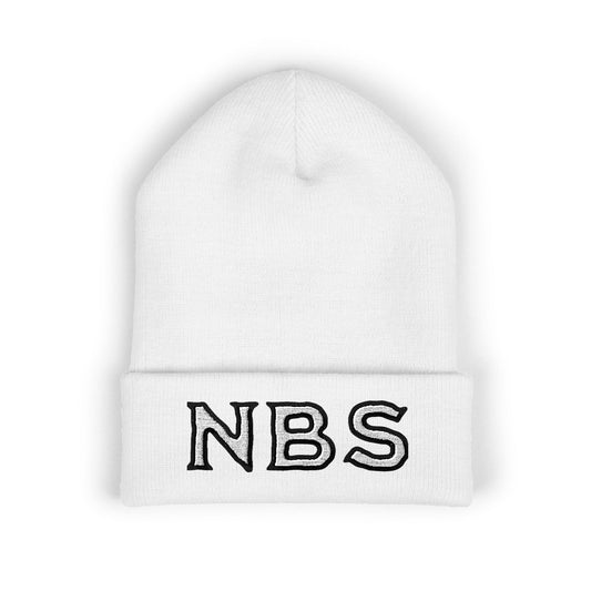 NBS White Embroidered Cuffed Beanie