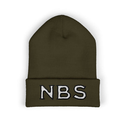 NBS White Embroidered Cuffed Beanie