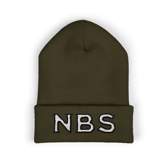 NBS White Embroidered Cuffed Beanie
