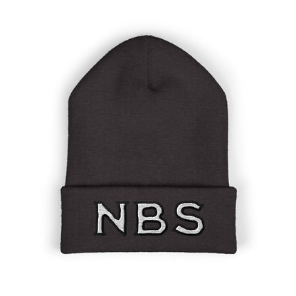 NBS White Embroidered Cuffed Beanie